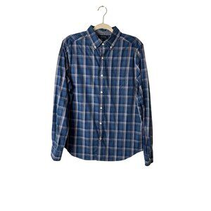 Nautica Men's Blue Plaid Long-Sleeve Button-Down Shirt M